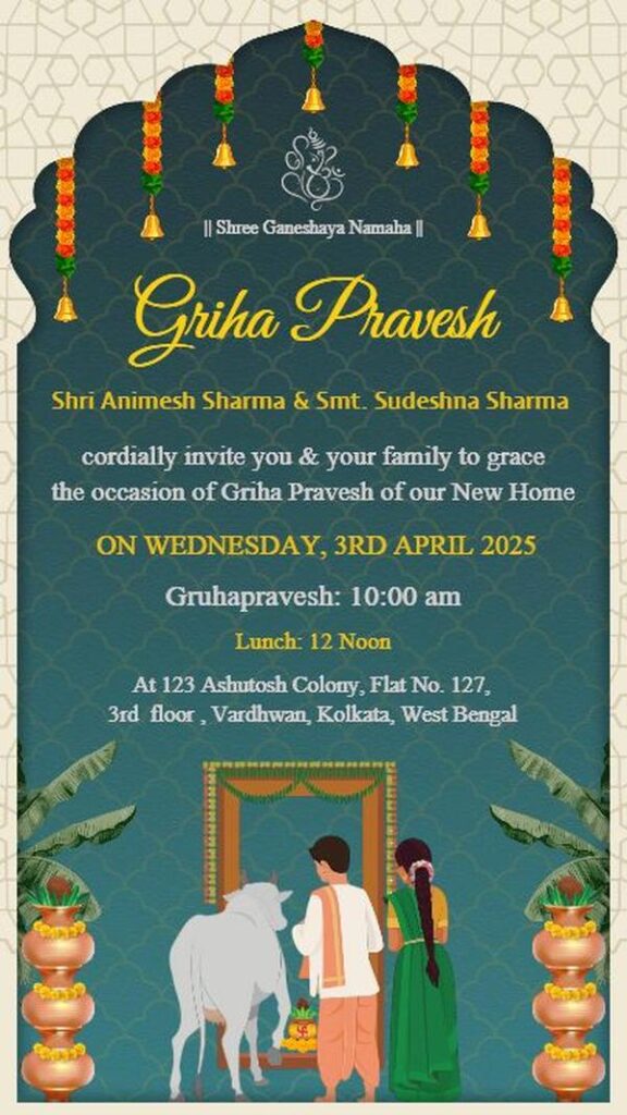 Design Griha Pravesh Invitation Card Online for Free – Celebrate Your Housewarming with CraftyArt