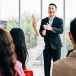 Businessman giving a talk