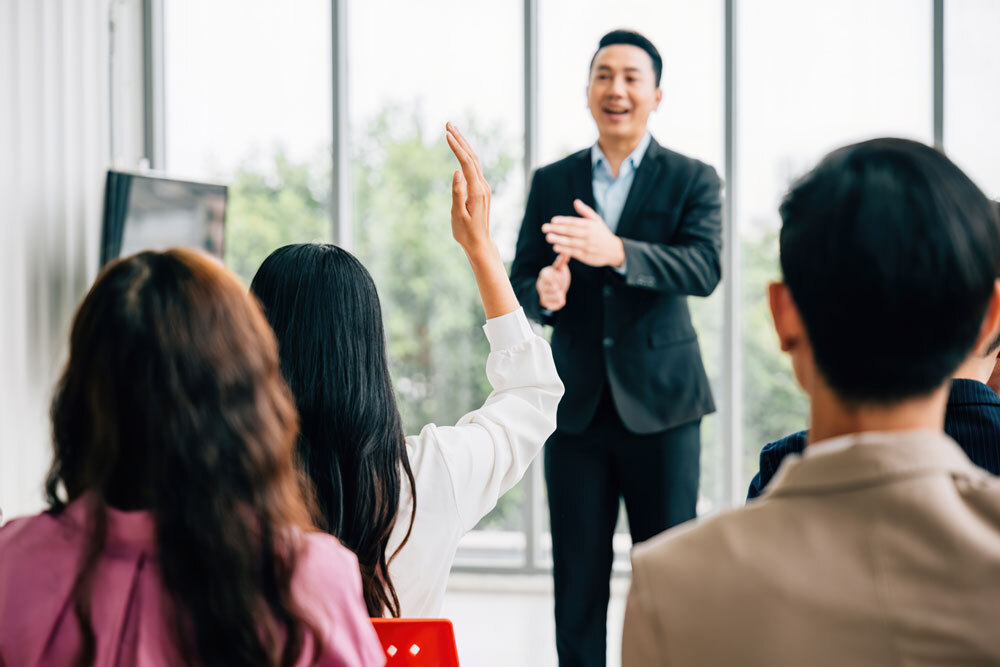 Businessman giving a talk